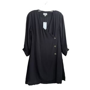 Frank And Oak A-line Mini Dress‎ Size Medium Black Wrap Button Front V-neck NWT